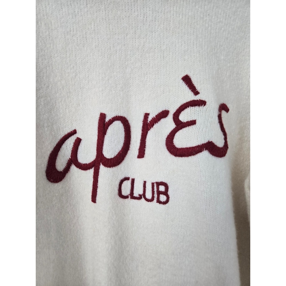 Abercrombie & Fitch Apres Club Embroidered Knit Sweater Cream Red Medium - Picture 2 of 7